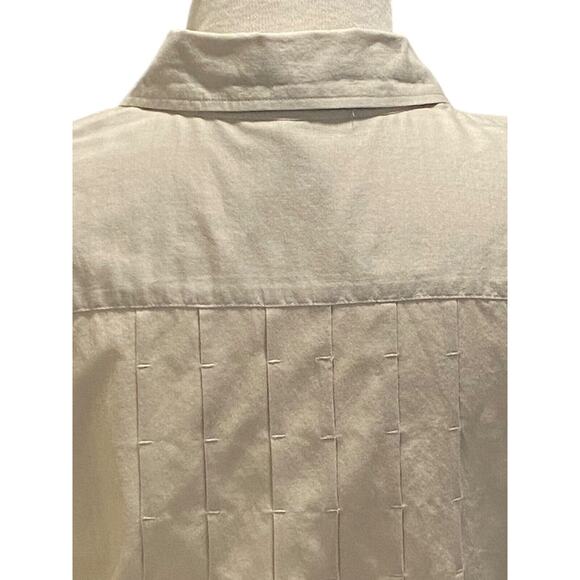 06 Paperwhite Women Collared Long Sleeve Lace Edge Tan Button Down Tunic Blouse - Picture 8 of 10